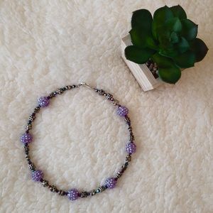 Handmade Purple Round Necklace with Floral Beading